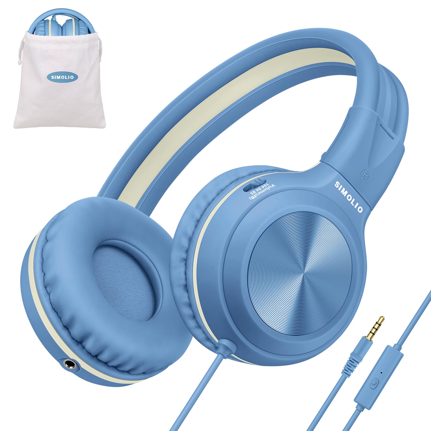 

SIMOLIO Headphones with Hearing Foldable Adjustable Lightweight for Kids and BLUE 904B Kids Protection, 3.5mm Connection, Design, Microphone, Size,