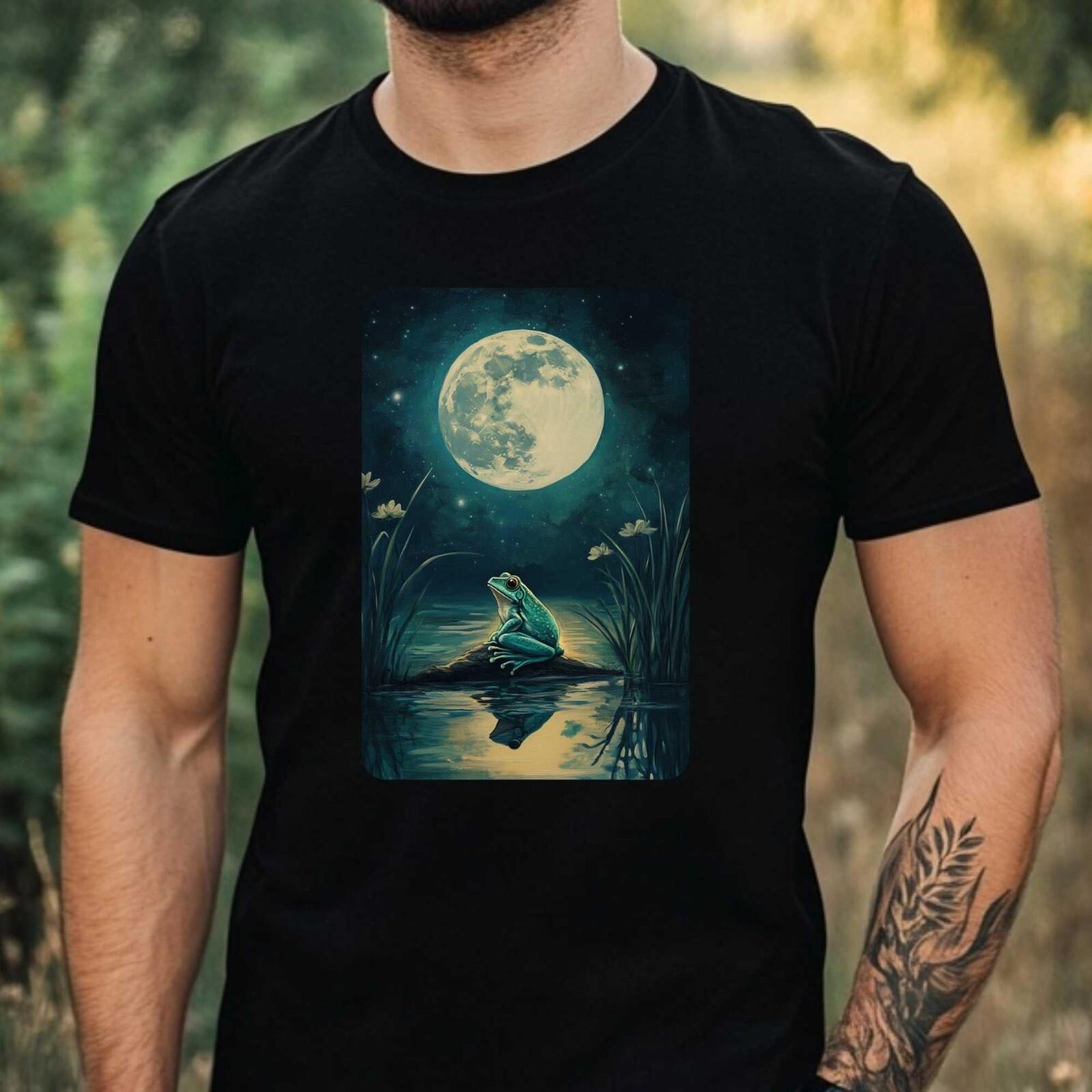 Mens Frog at Full Moon Motif Cotton T-Shirt Size XS to 5XL- S