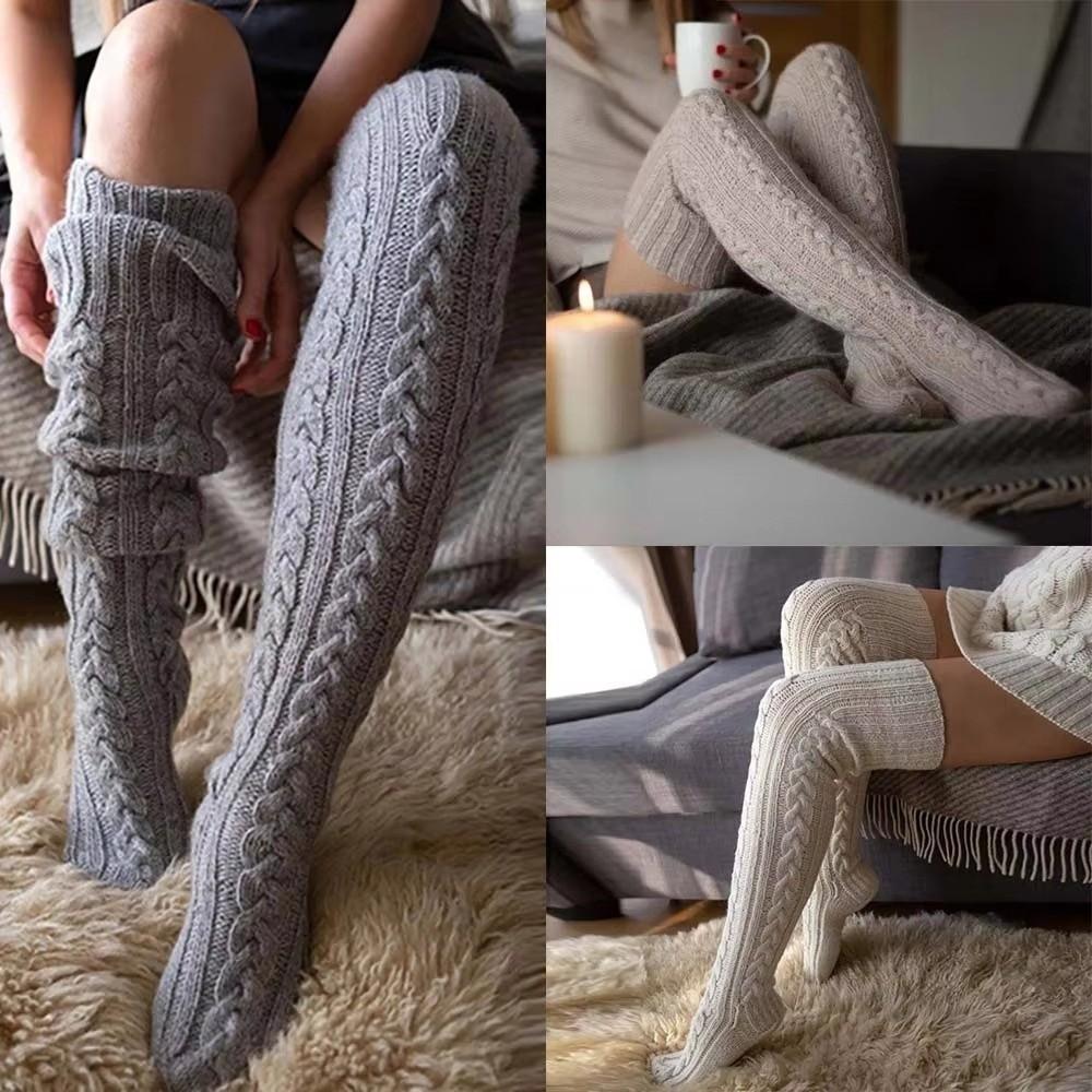 Thick Women's Socks Winter Warm Over Knee Long Socks Trendy Knitted Stockings  Gift