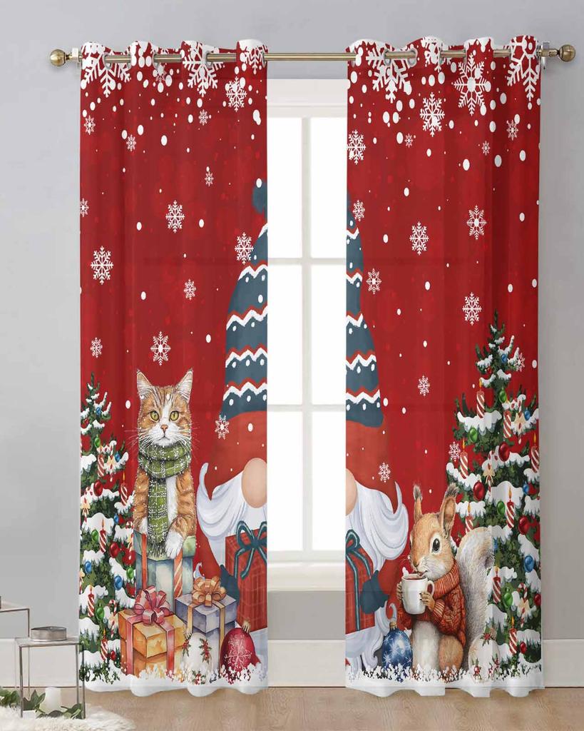 Trpasličí Sněhová vločka Vánoční stromek Dárek Kočka Veverka Červené Průsvitné závěsy Pokojová dekorace Okenní závěsy Kuchyňský Tyl Voálové závěsy