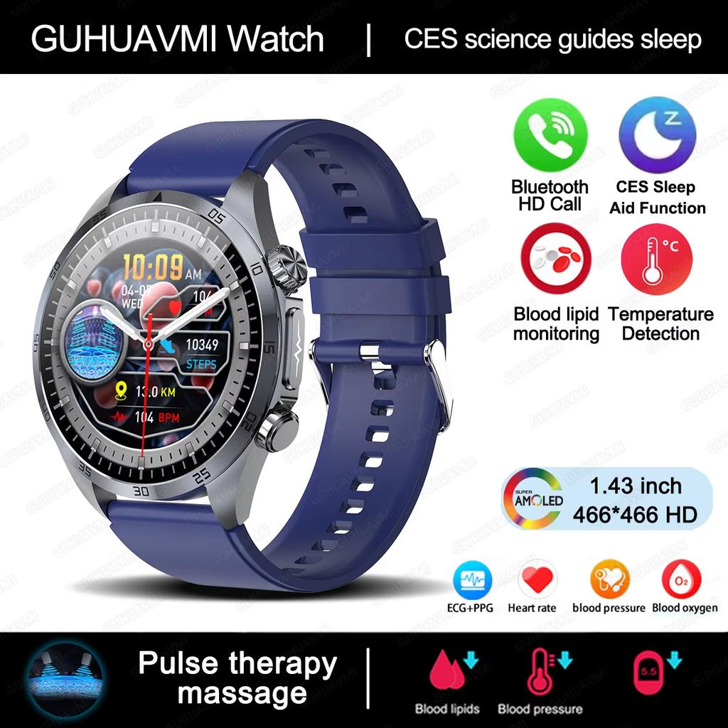 2025 New CES Science Sleep Aid Smart Watch Men Laser Treatment Three High ECG+PPG Body Temperature BT Call Health Smartwatches