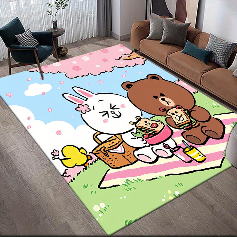 Brown & Cony Allover Square Area Rug, Non-Slip Floor Mat for Living Room, Perfect Gift for LINE FRIENDS Fans