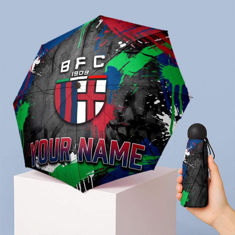 Bologna FC Manual Five Fold 8 Rib Umbrella Support Custom Text, Lightweight Travel Umbrella