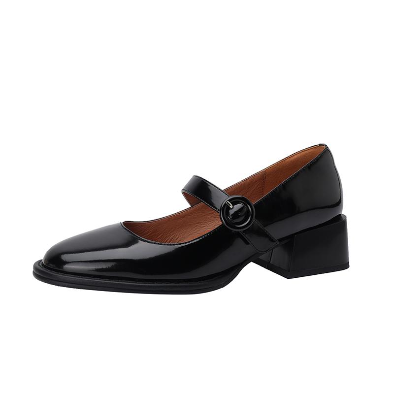 

Fashion New 2025 Split Leather Mary Jane Women s Shoes Buckle Shallow Heel Pumps Spring/Autumn Square Toe Shoes Woman Zapatos De Mujer 34