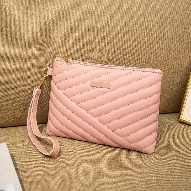Versión Coreana Bolso de Hilo Bordado de Moda y Versátil para Mujer, Cartera para Teléfono Móvil, Sobre de Cuadrícula de Diamantes Casual para Vacaciones