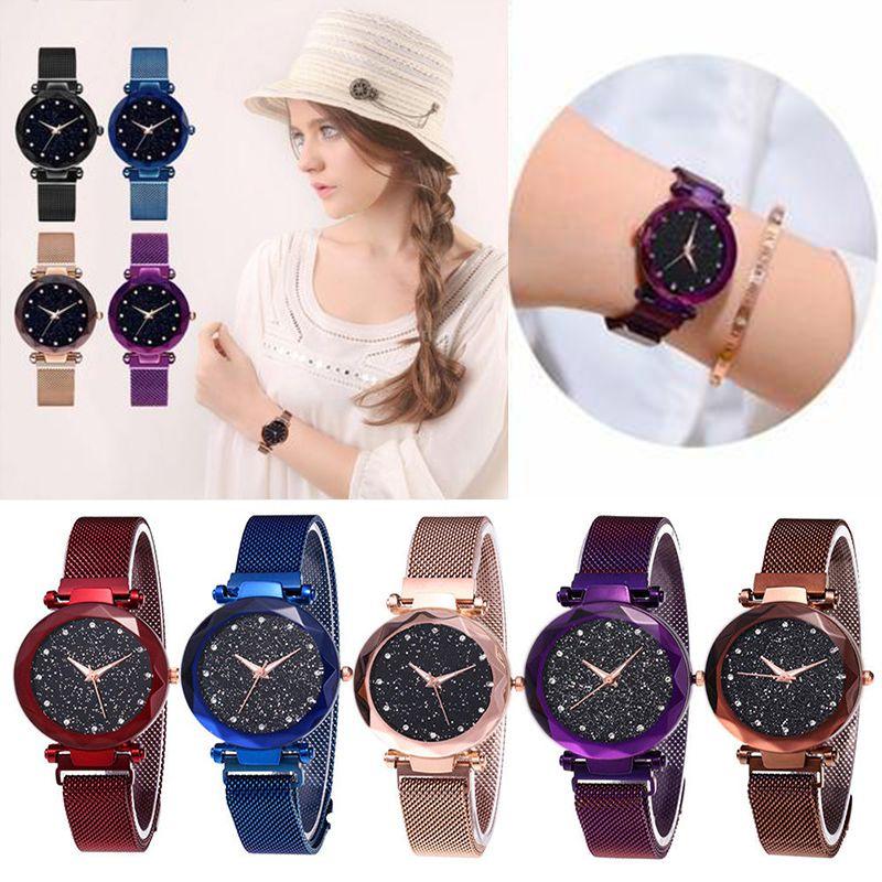 Montre-ceinture de mode pour femme Qualité Supérieure Ciel Étoilé Bracelet Magnétique Acier Inoxydable