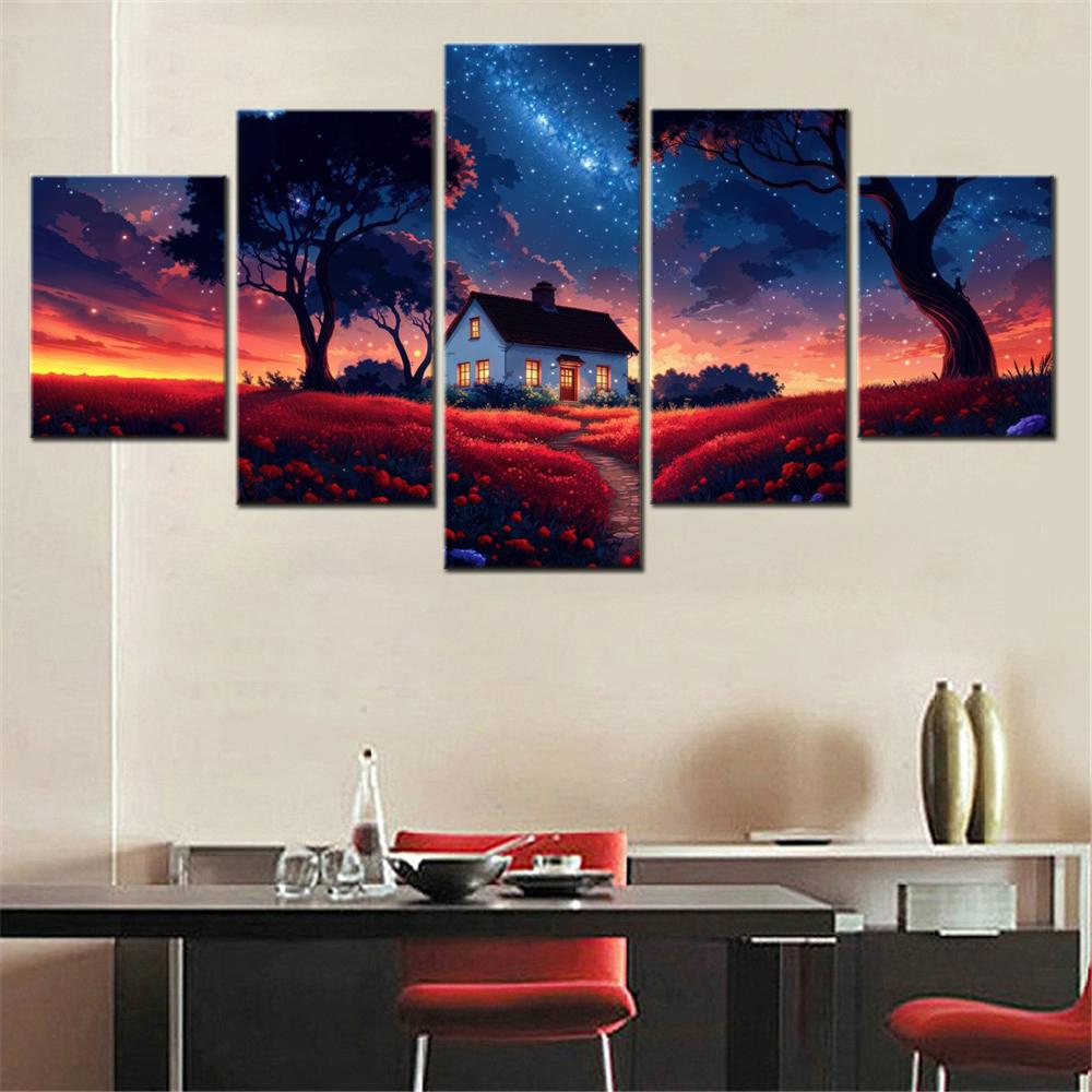 5 Pieces Canvas Wall Arts Landscape Poster Painting Nature Surreal Scenery Wallpaper Picture Printing Interior Artwork