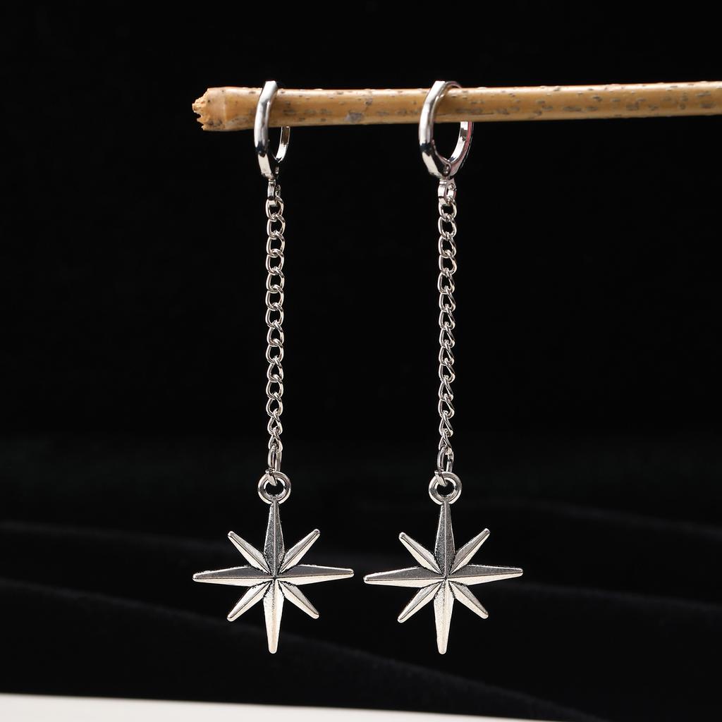 Silver Tone Spike & Black Bead Hoop Earrings, Gothic Punk Rock Rivet Drop Earrings for Women