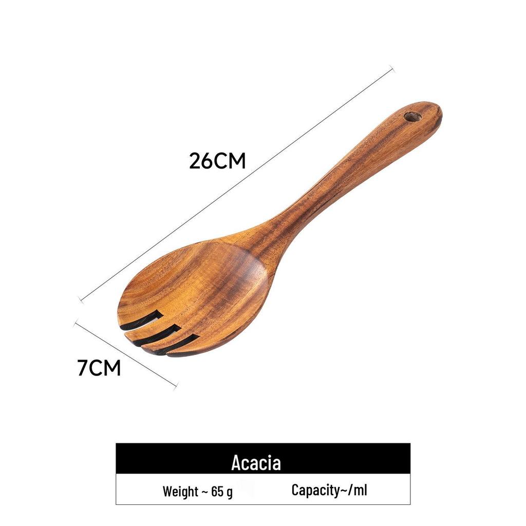 Acacia Long Handle Heat-Resistant Wooden Spatula and Salad Fork Set