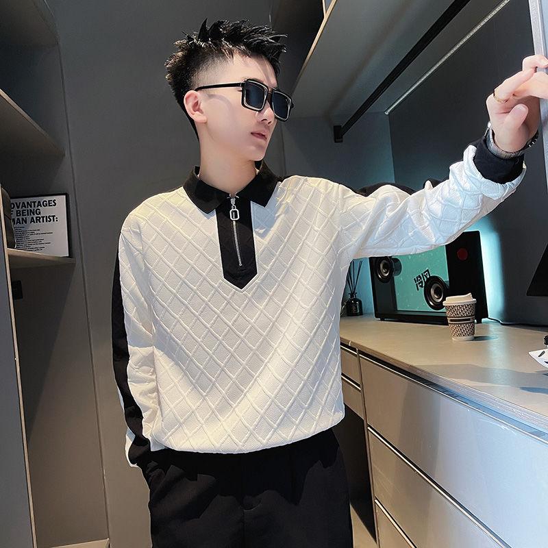 High-end Semi-zipper Sweatshirt Men's Trendy Autumn and Winter Long-sleeved T-shirt Lapel POLO Shirt Casual and Handsome Jacket