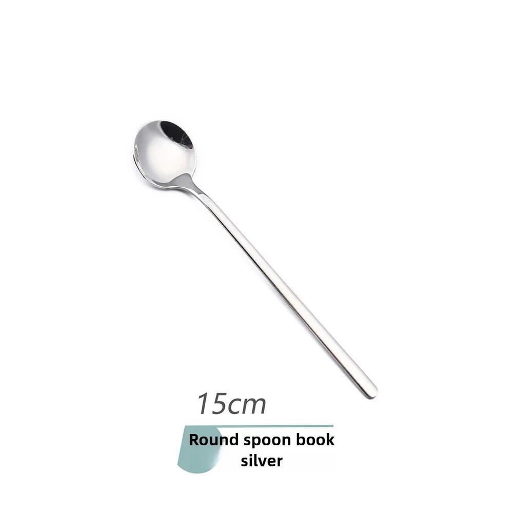 Edelstahl Kreativer Sand Eis Löffel Einfarbiges Geschirr Milchtee Langer Stiel Mischlöffel Eis Dessert Runder Löffel