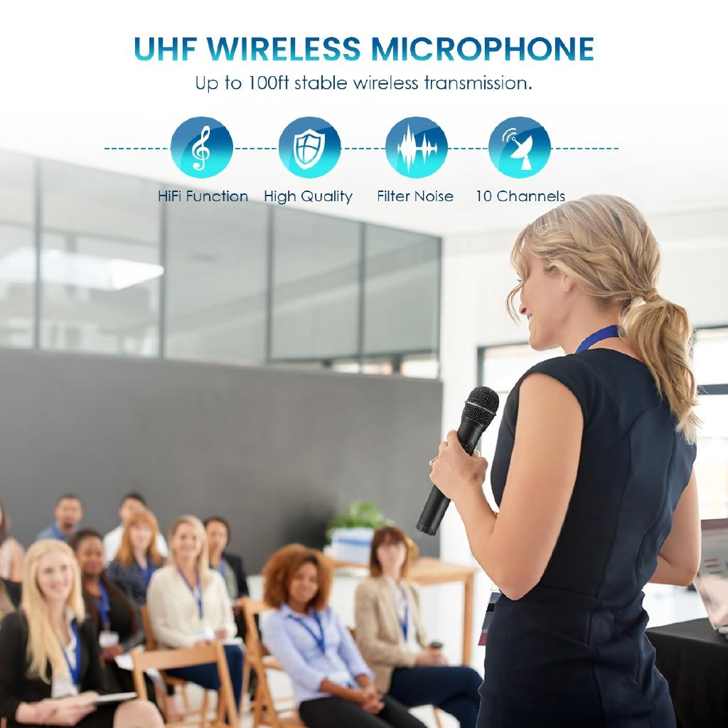 Professional Wireless Microphone System Handheld UHF Channels Dynamic Mic Karaoke Computer KTV Wedding Meeting Receiver