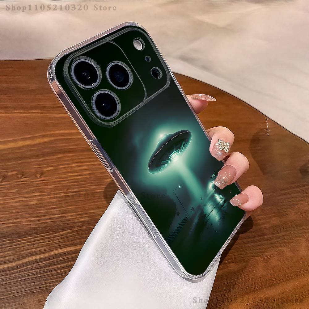 Funny Space UFO Thing Phone Case For iPhone 16,15,17,12,13,14,11 Max,Pro,Plus,X,XS,XR,SE4,E Mini Transparent Cover