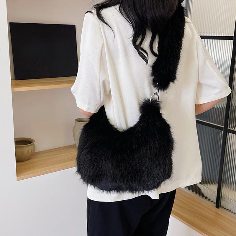 Yogodlns Candy Color Furry Dumpling Shoulder Bag Niche Design Pearl Chain Underarm Crossbody Bag Trendy Y2K Mini Handbag For Women