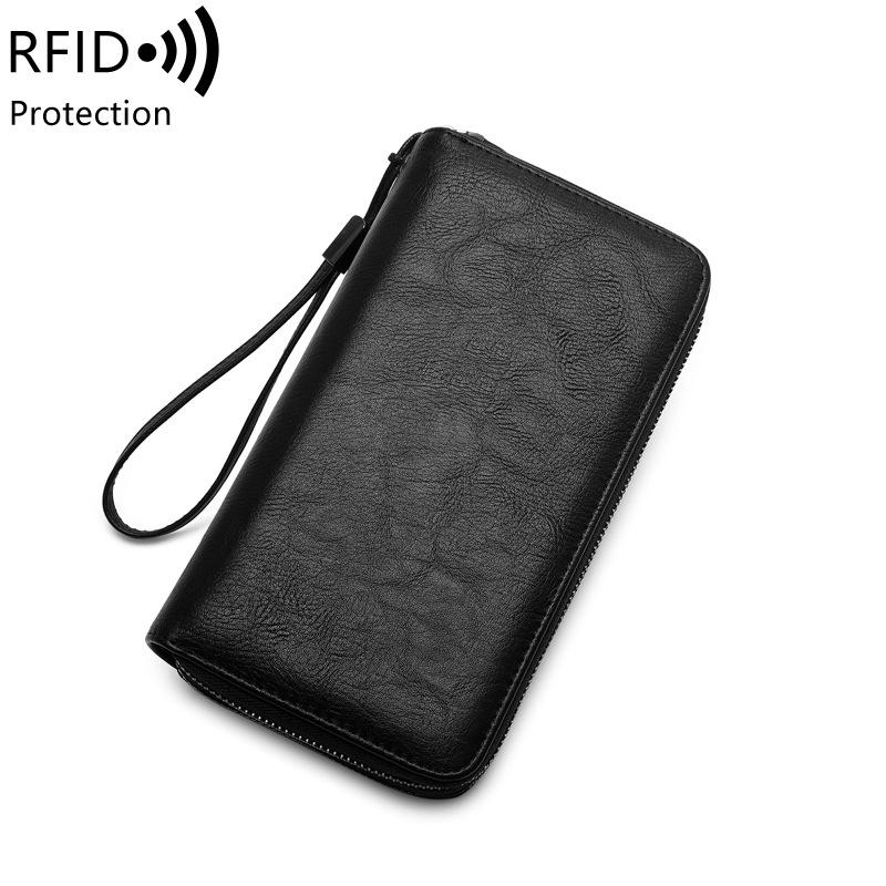 

New anti-theft brush men s wallet multi-functional business clutch bag large capacity double pull long wallet чорний