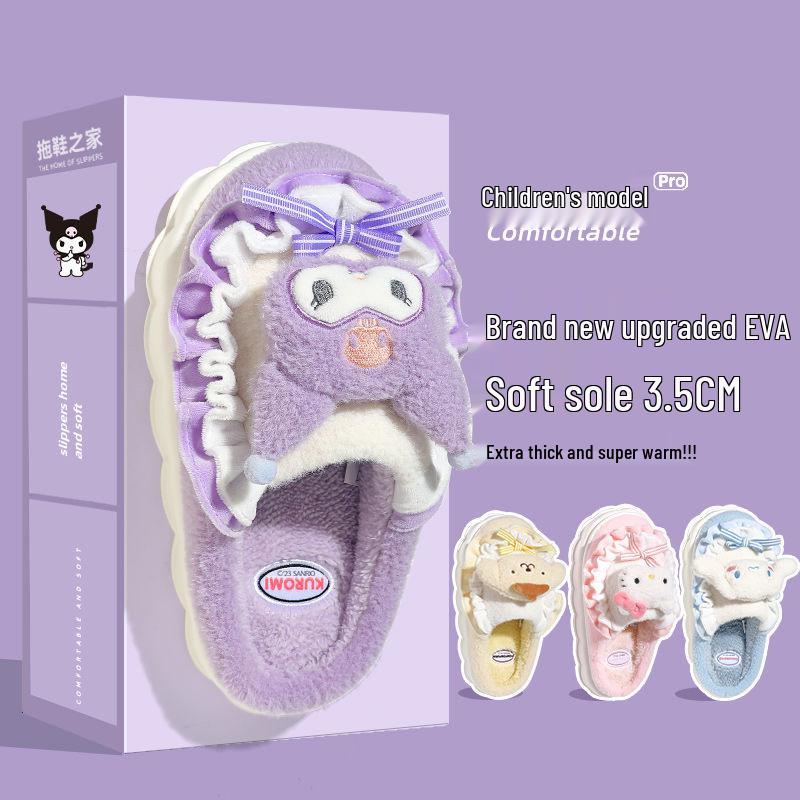 Official Hello Kitty Kuromi Women's Cotton Slippers - Autumn/Winter 2025 Cute Cartoon Plush