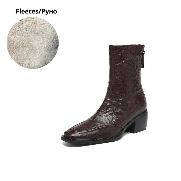 Fashion NEW Autumn Women Boots Square Toe Chunky Heel Shoes Genuine Leather Shoes for Women Short Modern Boots Daily Shoes Zipper Boots