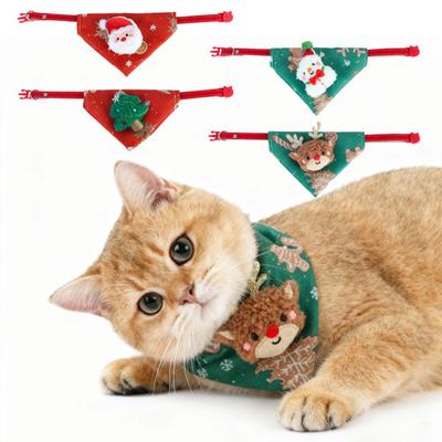 Weihnachts-Katzen-Bandana Haustier-Dreieckstuch Lustiges Lätzchen mit Plüsch-Weihnachtsmann Rentier Weihnachtsbaum Bandana Halsband für Hunde Katzen Feiertags-Verkleidung