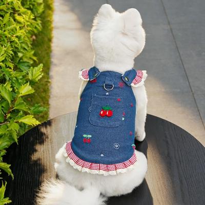 Vestido de Gangue Cereja para Cão de Gangue Malha Respirável Roupas para Gato Saia para Cão de Estimação Treino de Passeio