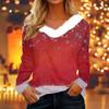 Women's Loose Comfortable Casual And Fashionable V-neck Long Sleeved Christmas Pattern Top