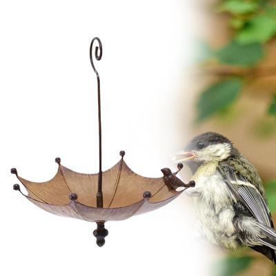 Mangeoire à oiseaux parapluie en métal à suspendre marron de qualité supérieure, bol de nourriture, décoration de jardin pour pelouse et arrière-cour