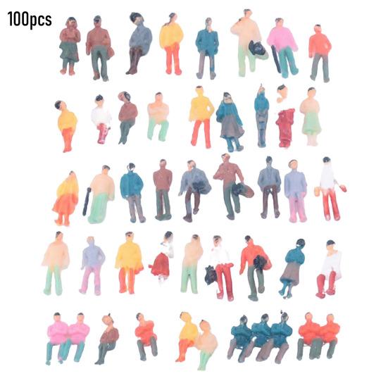 100Pcs Mini People Figurines 1/100 Scale Hand-painted Tiny Sitting Standing People Figure Models Miniature Scenes Architectural Project Dollhouse