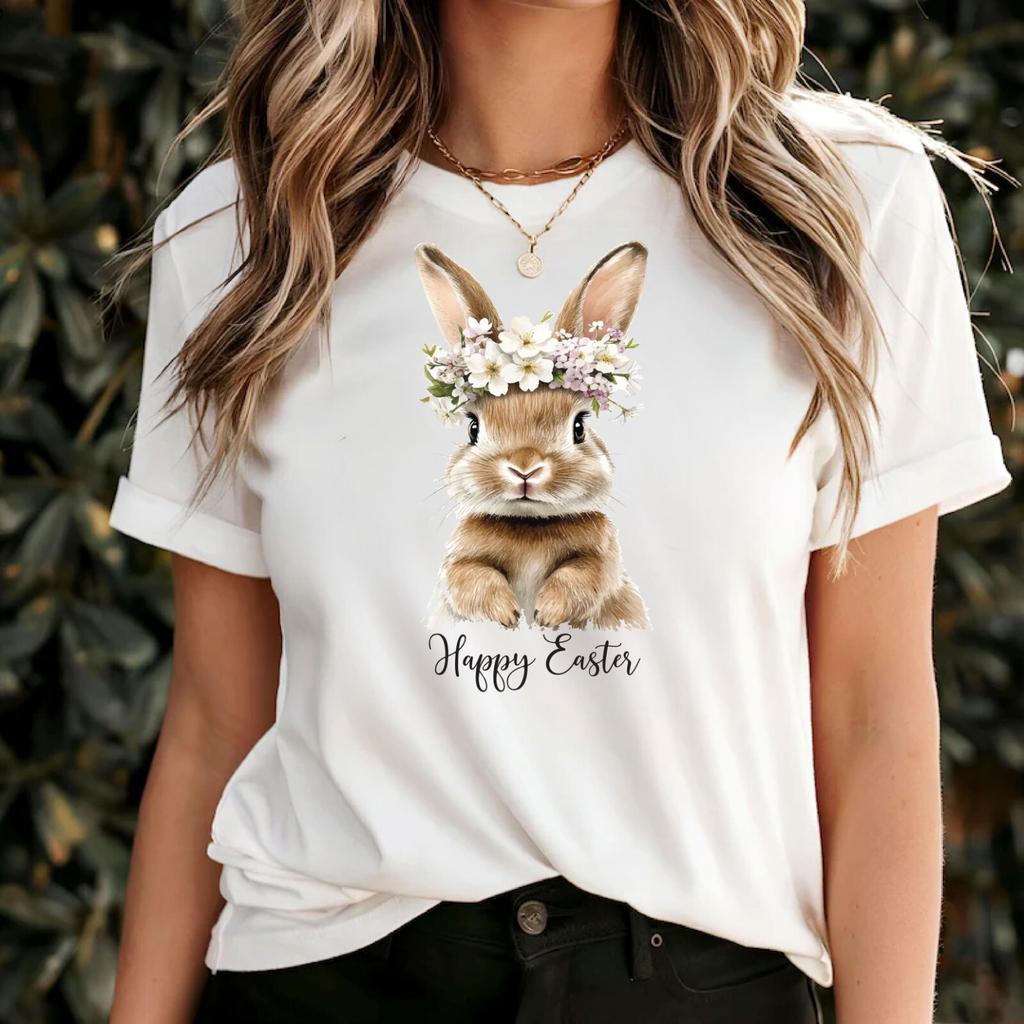 Happy Easter T-Shirt Mens Womens Tees Top for Women, Happy Easter, Easter Bunny Shirt, Floral Bunny