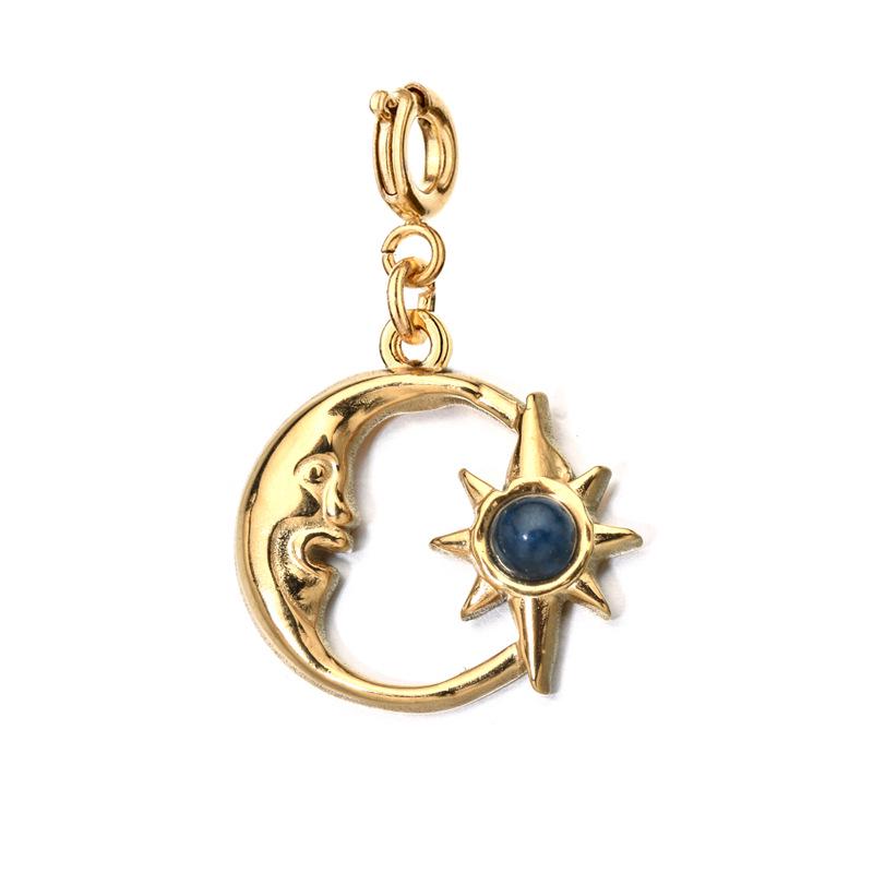 European Retro Sun and Moon Stainless Steel Pendant with Semi-Precious Stone Charm for Women.