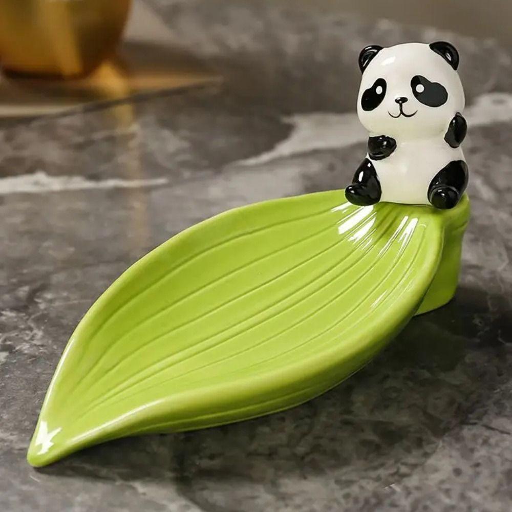 Bamboo Panda Soap Dish Cute Soap Tray Green Soap Rack  Kitchen