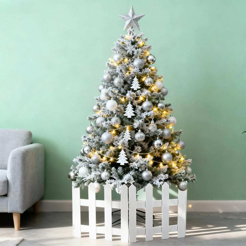 1Set Wooden Picket Fence Eco-Friendly Decorative Garden Courtyard Christmas Tree Miniature Holiday Decoration White 1.2m