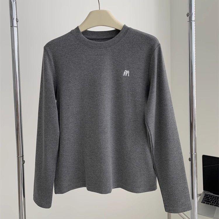 Korean-Style Embroidered Women's Thickened Long Sleeve T-Shirt