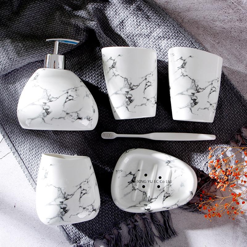 White Marble Texture Bathroom Supplies Toothpaste Dispenser Toothbrush Holder Cotton Swab Box Bathroom Decoration Accessories