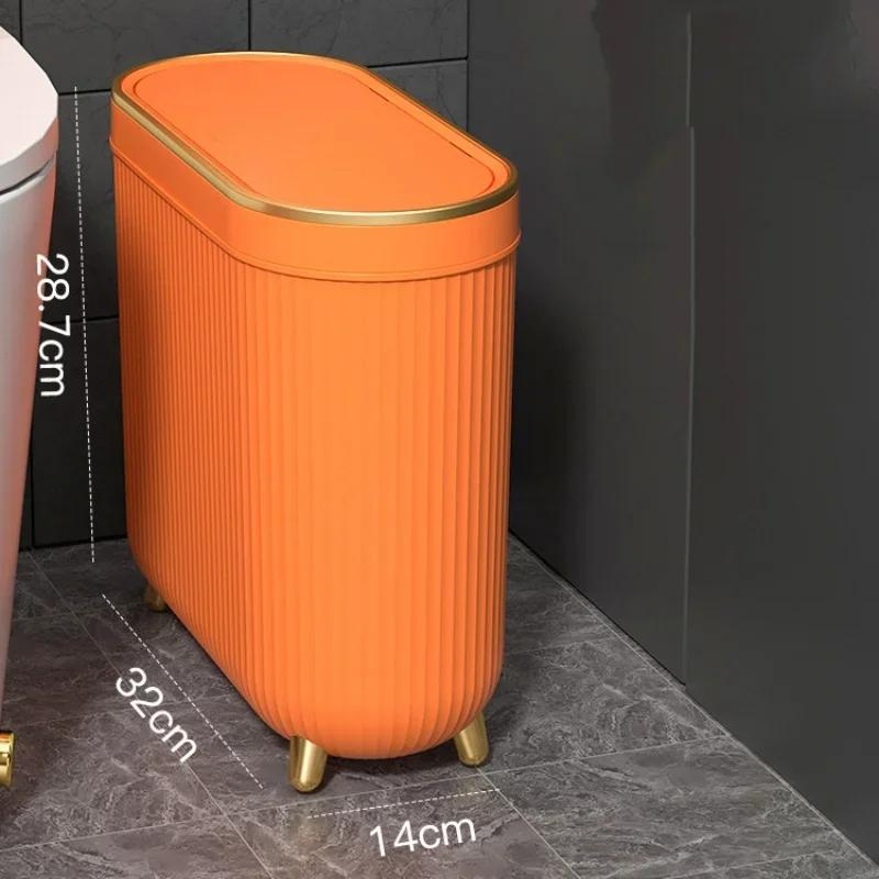 Narrow Side Wastebasket with Cover Press-type Trash Can Large Capacity Bathroom Trash Bin Kitchen Garbage Cube Home Bathroom Can