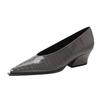2025 Summer New Slope Heel Pointed Toe V Mouth Women's Single Shoes Black 4cm Women's Middle Heel Retro Granny Shoes