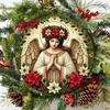 Praying Angel Round Aluminum Wall Art with Floral Wreath Bunny Home Decor