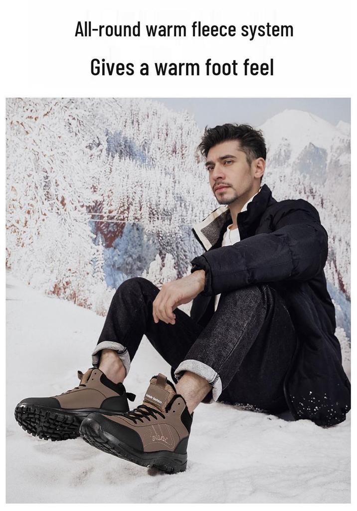 Men's Winter High-Top Thick-Soled Snow Boots - Large Size Casual Plus Velvet Warm Cotton Shoes