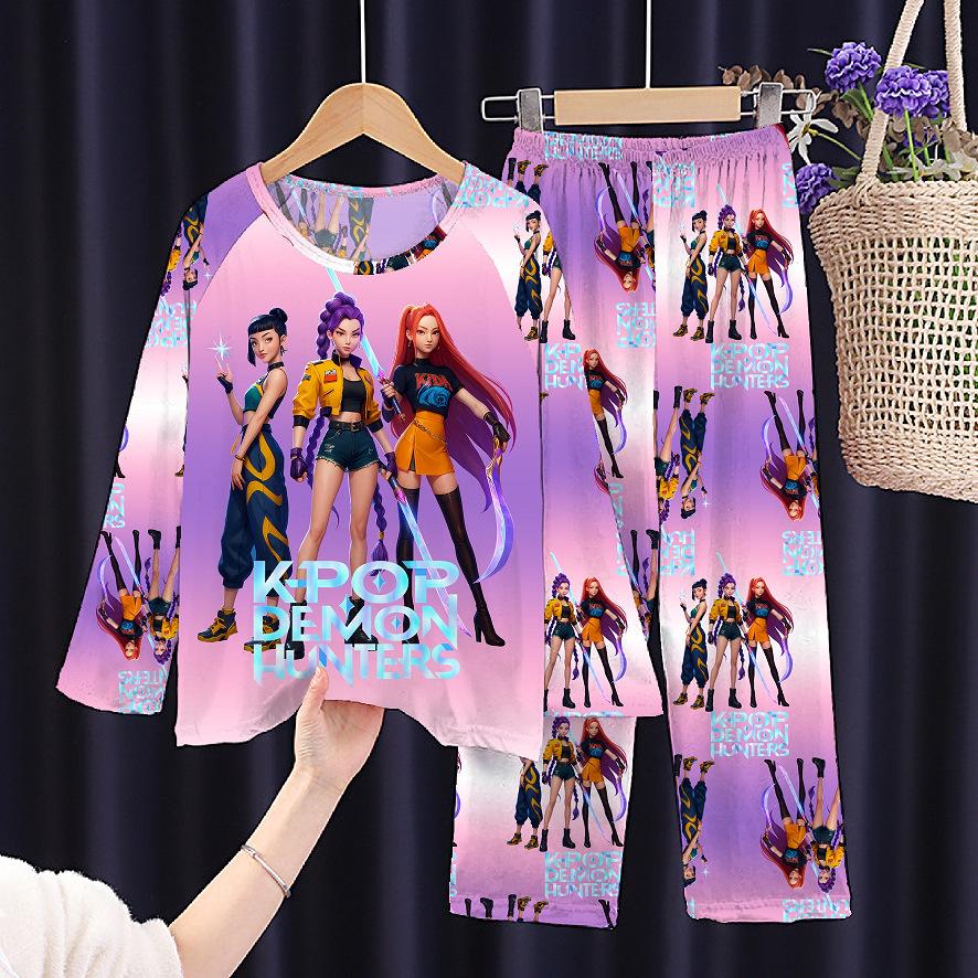 Neues Frühlings-Pyjama-Set Langarm Print Cartoon Jäger Pyjama Set Kinder Jungen Mädchen Nachtwäsche Nachthemd Hausanzug Kleiderset