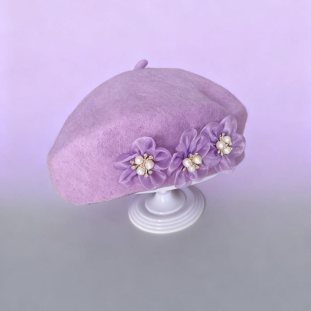 Chapeau Nouveau Béret Laine Fleur Perle Doux Mignon Princesse Automne Hiver Chapeau Peintre Casquette Élégante