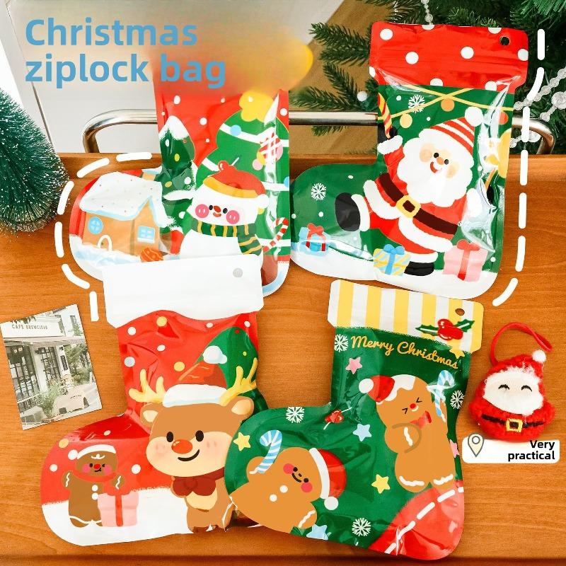 Cute Christmas Stocking Self-sealing Bags, Student Surprise Blind Bags, Cartoon Christmas Candy Bags, Packaging Gift Bags