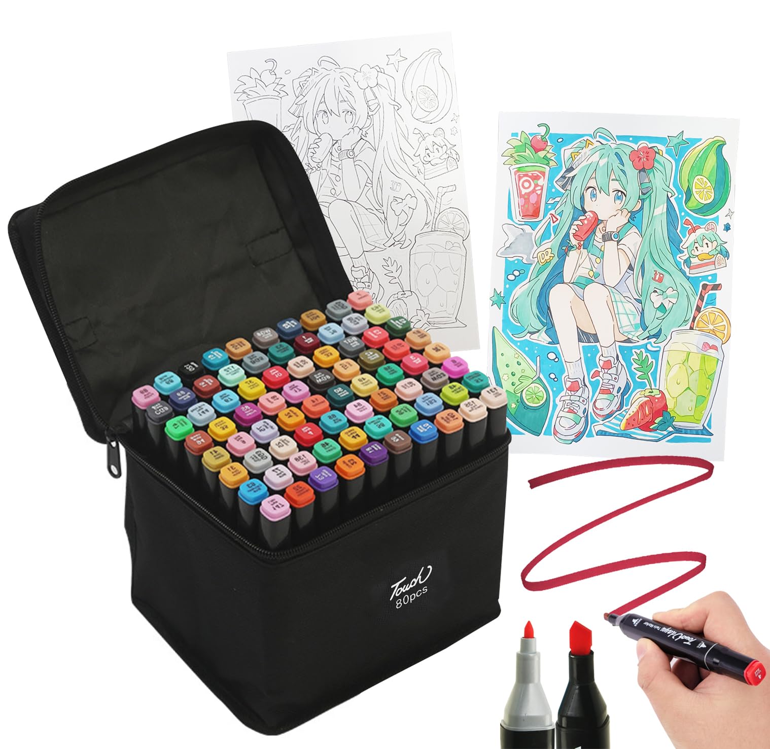 

FTBOL Illustration Marker Pens 120 with Thick and Fine Perfect for Alcohol Markers with Storage Perfect for and Office Stationery (80 Colors, Colors) красный