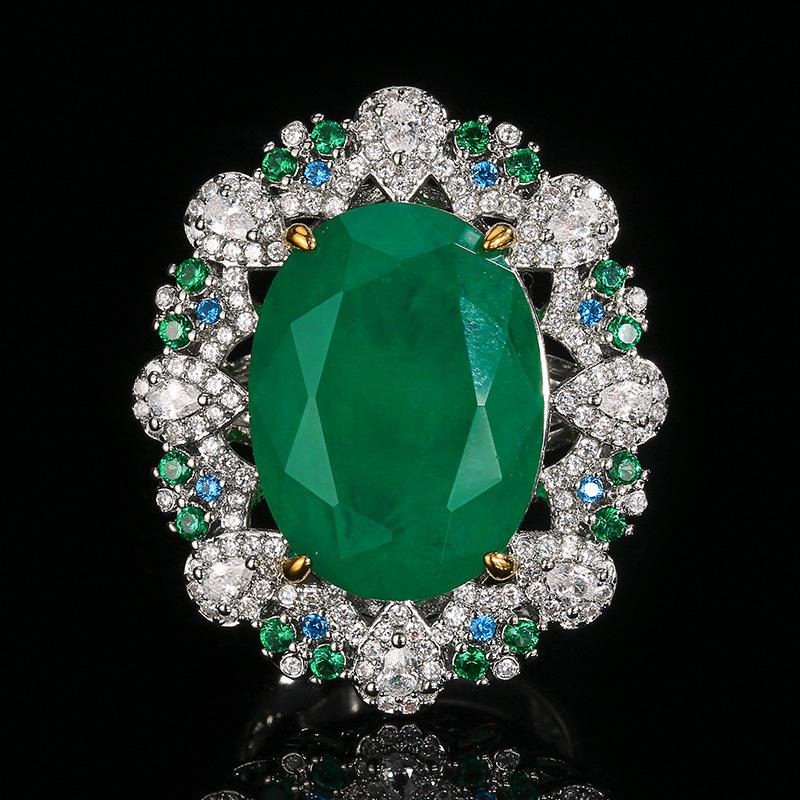 Accessories Set Ring Necklace Emerald Paraiba Vintage European beautiful women Fashion Premium