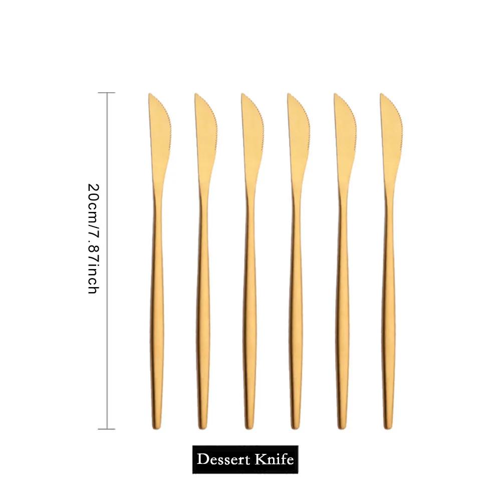 6Pcs Wstern Gold Matte Cutlery Set Stainless Steel Dinnerware Flatware Kitchen Home Dessert Fork Spoon Knife Set Tableware Set
