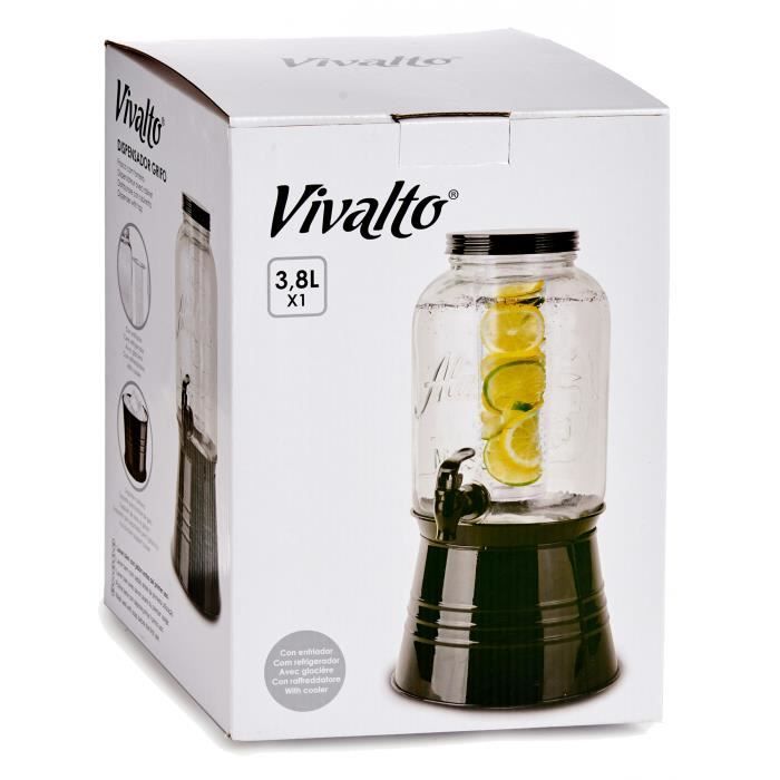 Vivalto Distributeur De Boissons 3,8 Litres Verre/acier Transparent/noir