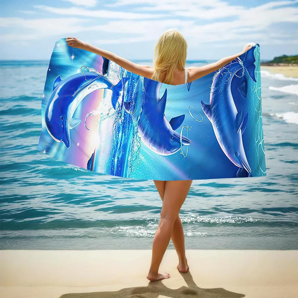 Double-Sided Terry Printed Beach Towel, Microfiber Adult Swimming Bath Towel, Quick-Drying Double-Sided Velvet