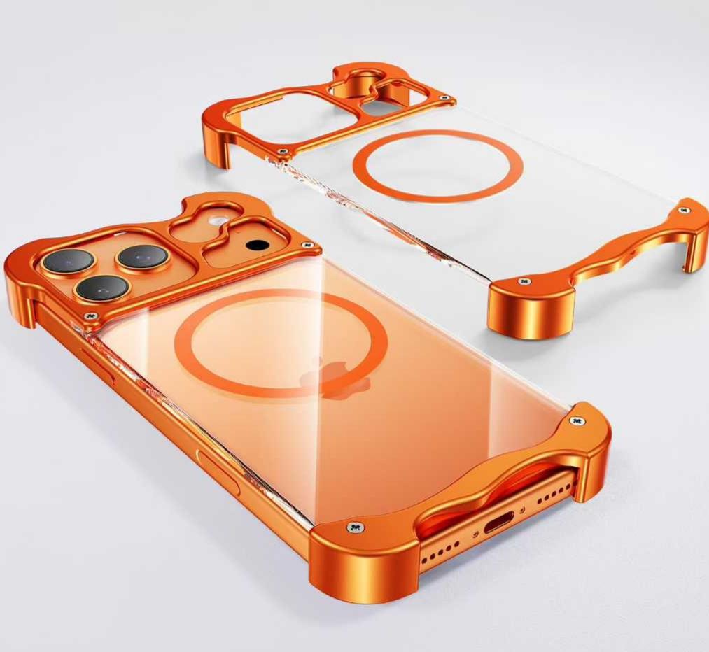 Alien-shaped integrated transparent Case For iPhone 15 16 Pro 17 Pro Max Air Aluminum Frame PC Claer Cover with magnetic ring