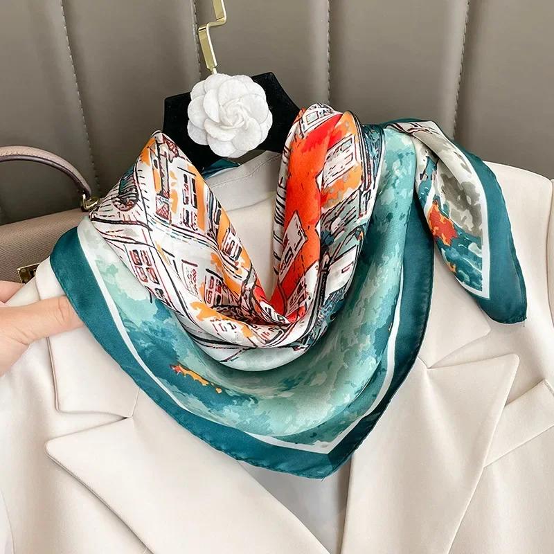 2024 New 70*70cm Silk Satin Hair Scarf Women Handkerchief Printed