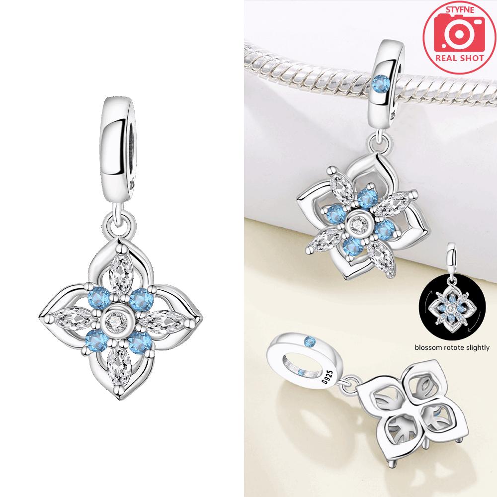 Charms Original Copper Pink Lotus Blue Iris Pendant Hearts Beads Fit Bracelet Women Jewelry Diy Fine Gift Accessory