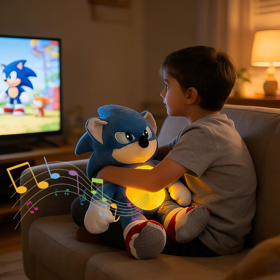 SONIC Plus 45cm Păpușă de pluș Respirație Copil Peluche Jucărie calmantă Anime Bebeluș Muzică Lumină Jucării de somn Copii Cadouri de sărbătoare