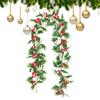 69Inch Christmas Garland Faux Leaves With Red Berries Artificial Vine Garland For Home Living Room Front Door Patio Outdoor