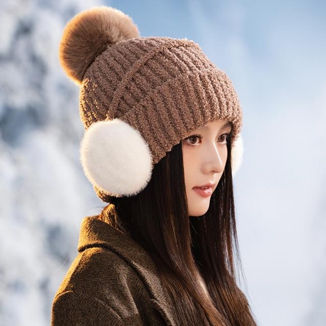 Winter New Hairball Ear Protection Warm Knitted Hat Piled Thickened Cold-proof Casual Wool Hat
